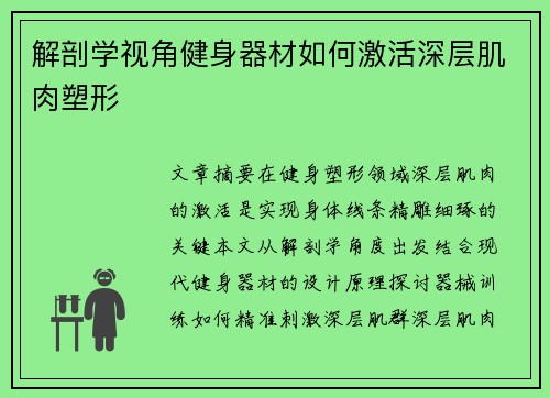 解剖学视角健身器材如何激活深层肌肉塑形